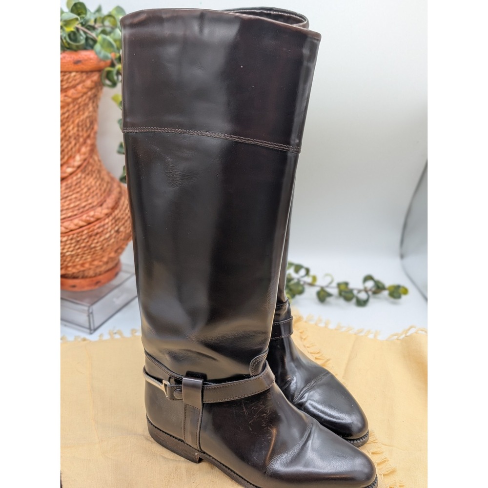 Saks Fifth Avenue Italian Leather Riding Boots Tall Knee High Black Brown Size 5